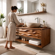 Modern Wave Floating Double Sink Bathroom Vanity TT006-9266