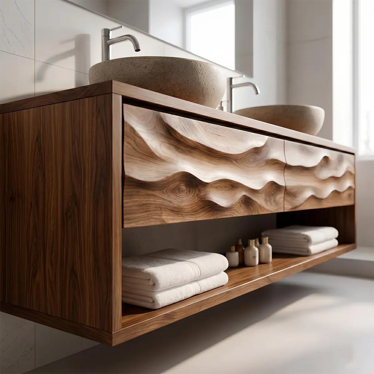 Modern Wave Floating Double Sink Bathroom Vanity TT006-9266