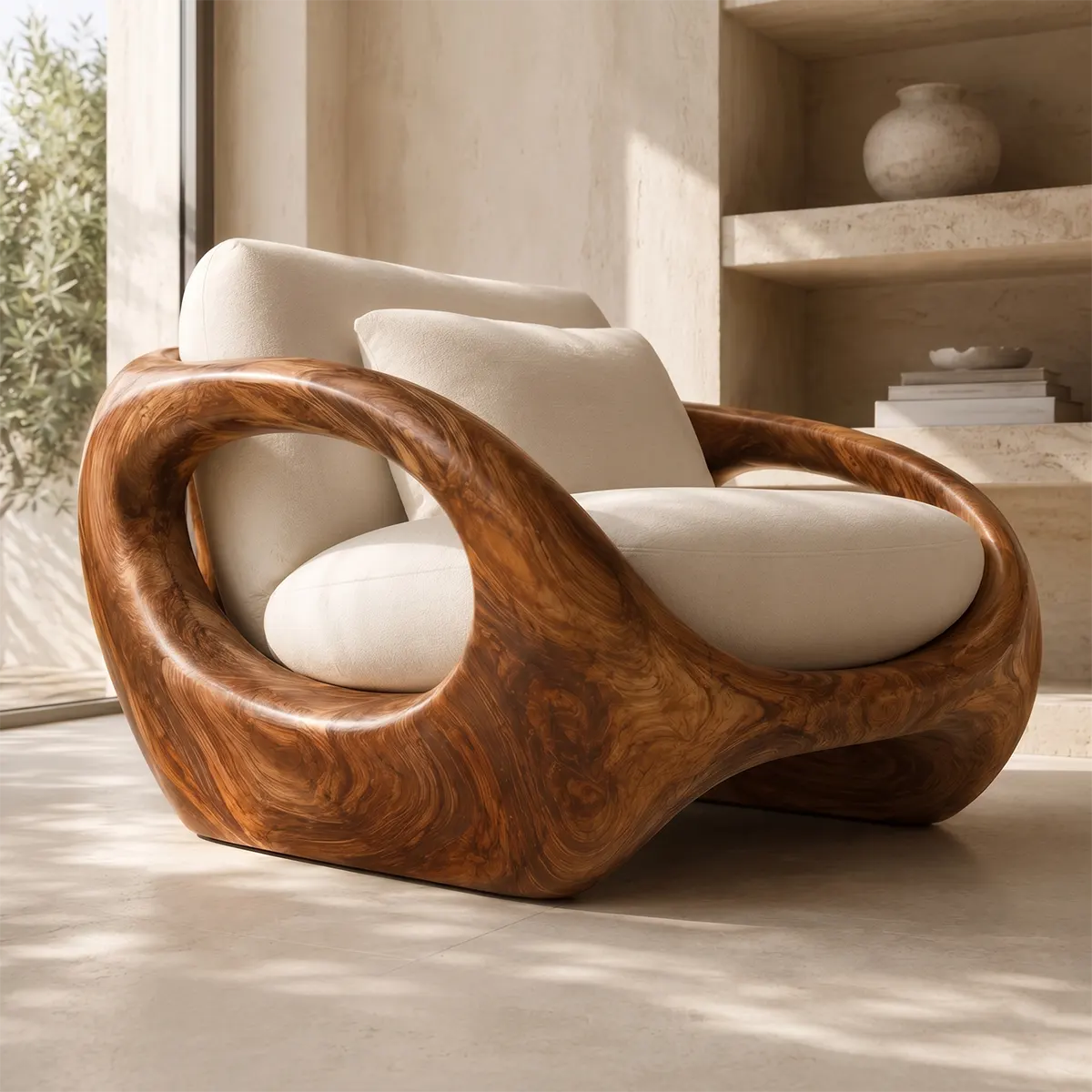 Organic Modern Solid Wood Lounge Chair | Sculptural Wooden Armchair TT006-5668