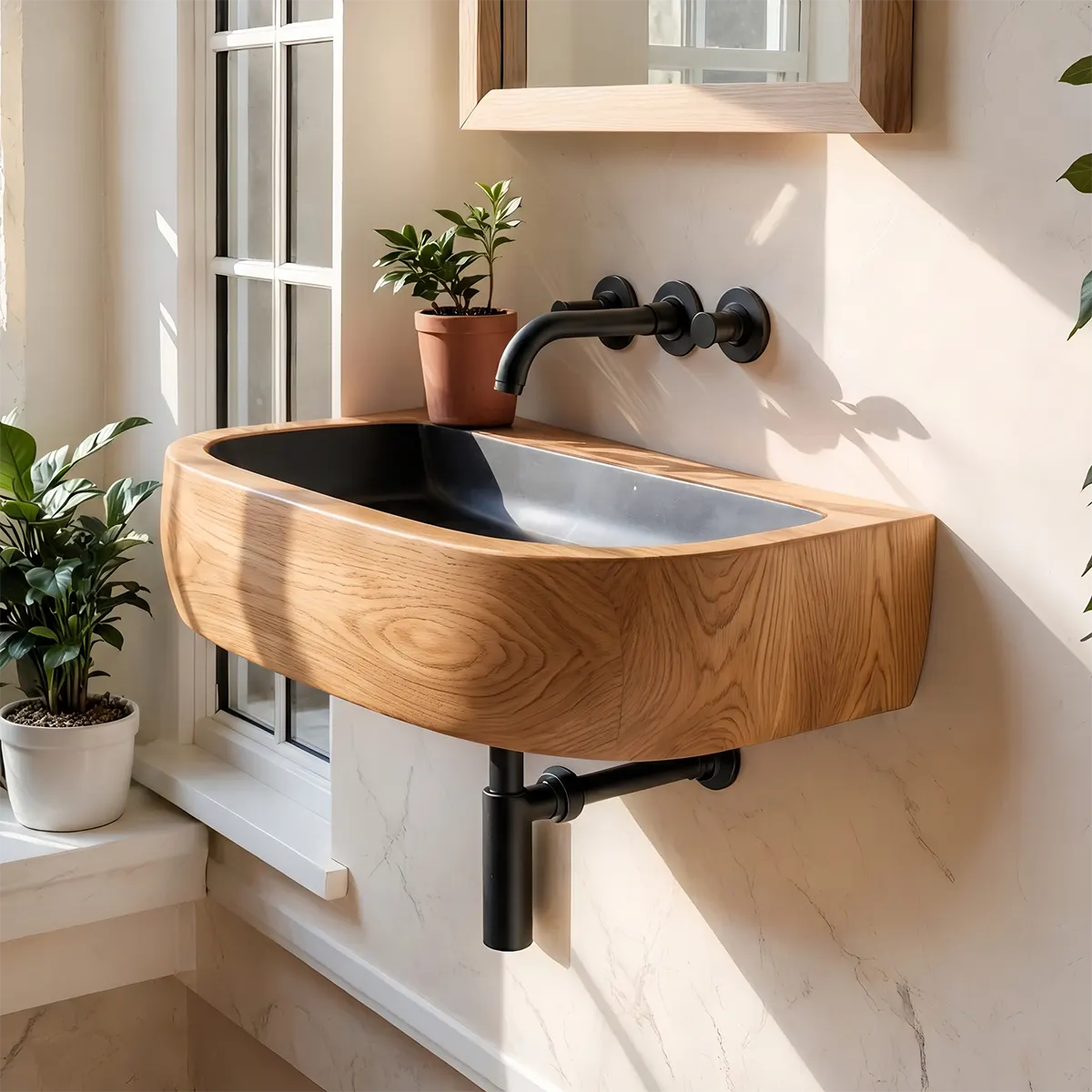 Compact Rounded Wall Mounted Bathroom Sink | Integrated Floating Basin TT006-5MNS6FI