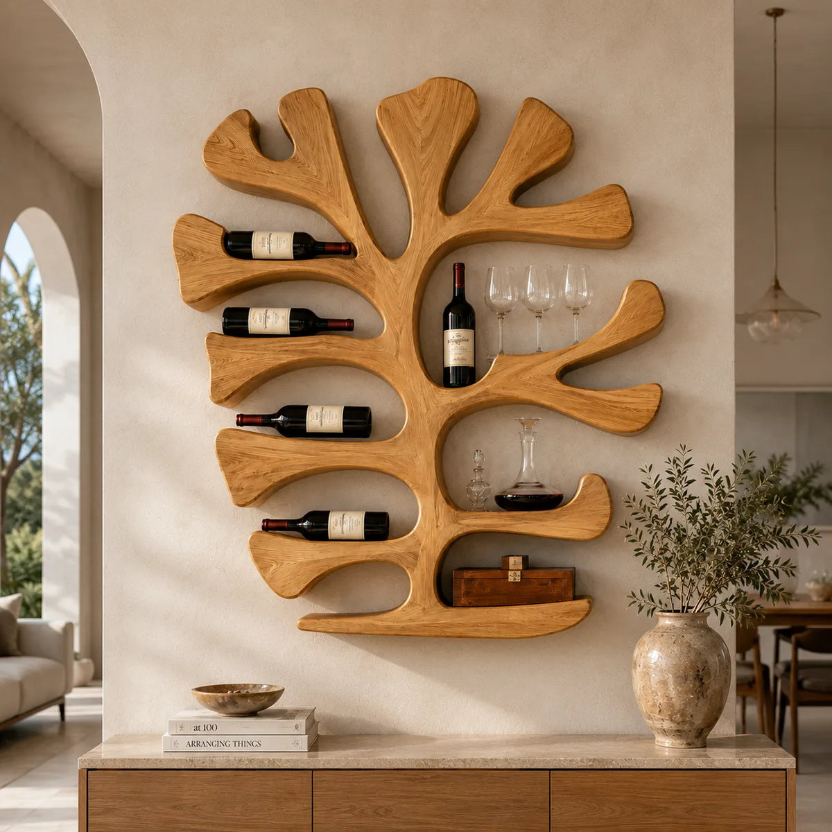 Sculptural Solid Wood Tree Wine Holder for Home Bars, Kitchen & Dining Rooms TT006-9699