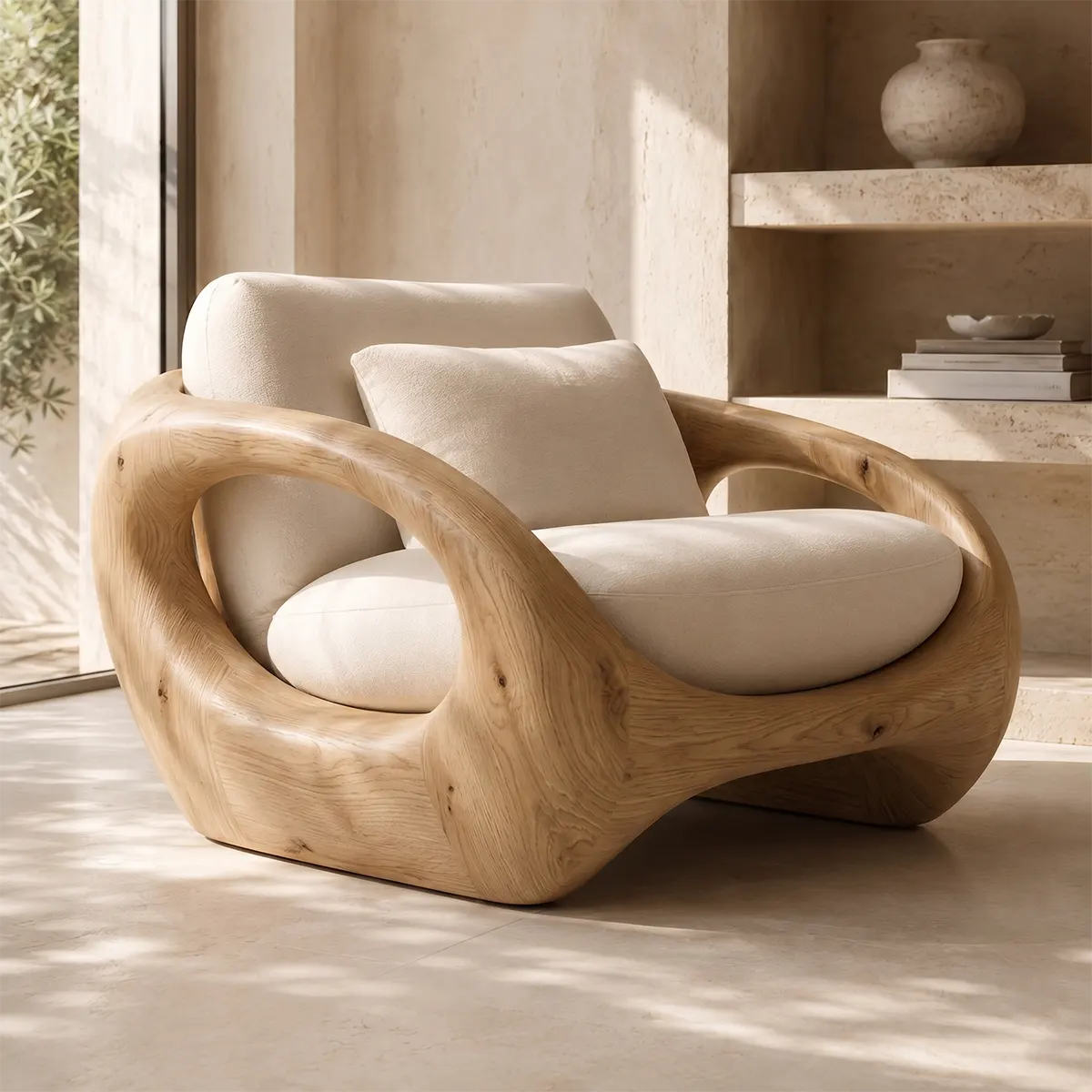 Organic Modern Solid Wood Lounge Chair | Sculptural Wooden Armchair TT006-5668