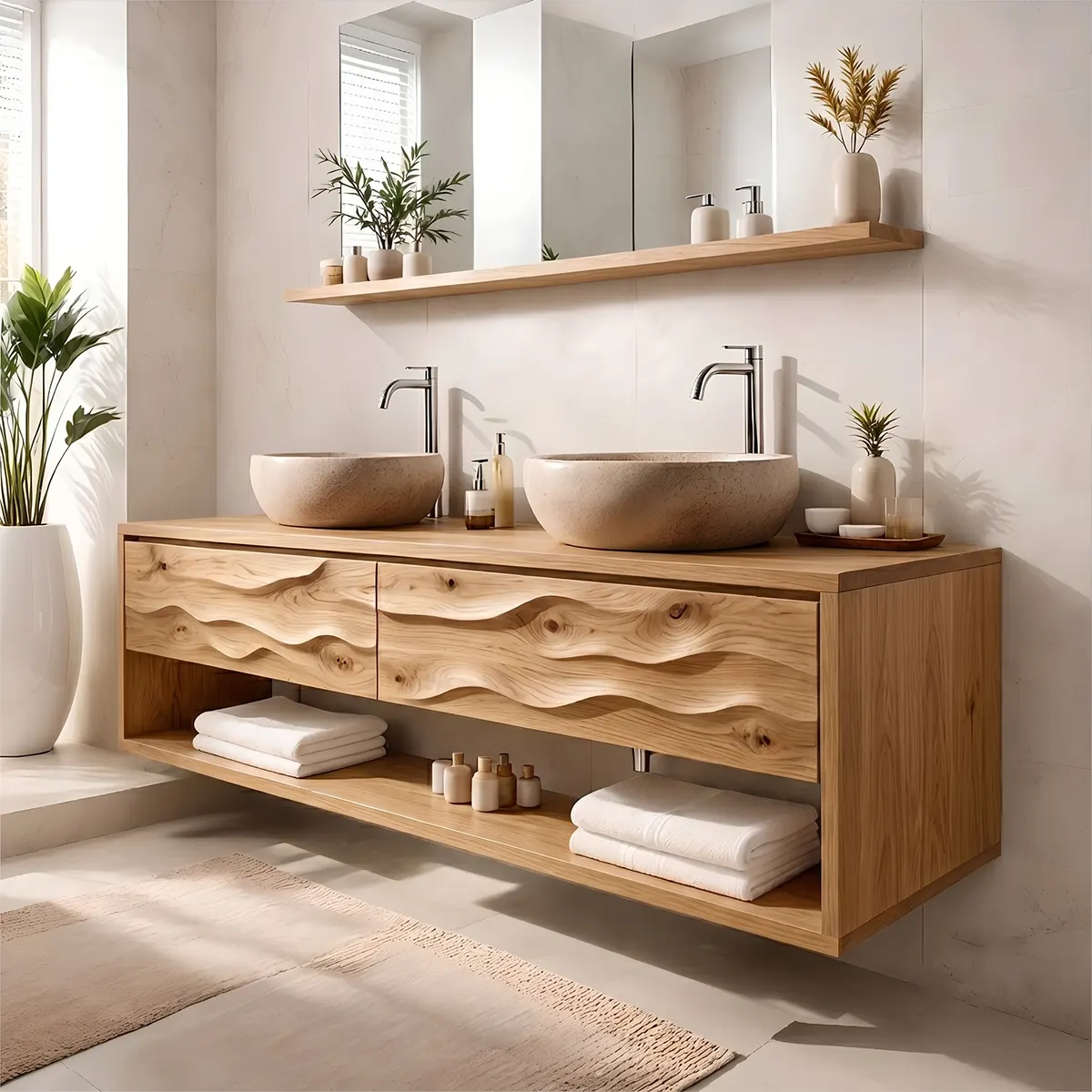 Modern Wave Floating Double Sink Bathroom Vanity TT006-9266