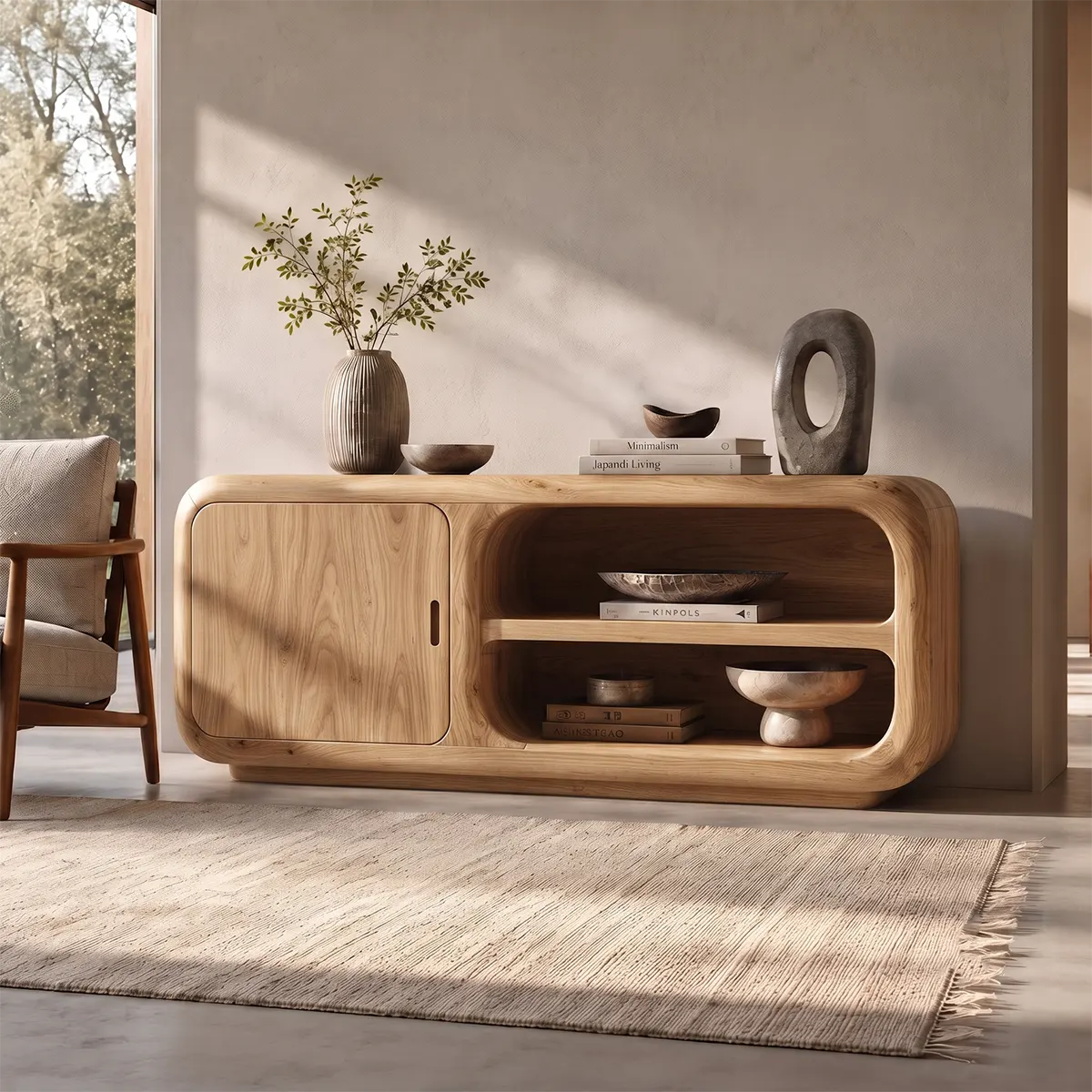 Modern Organic Storage Console Table – Contemporary Entryway Console Table TT006-5400