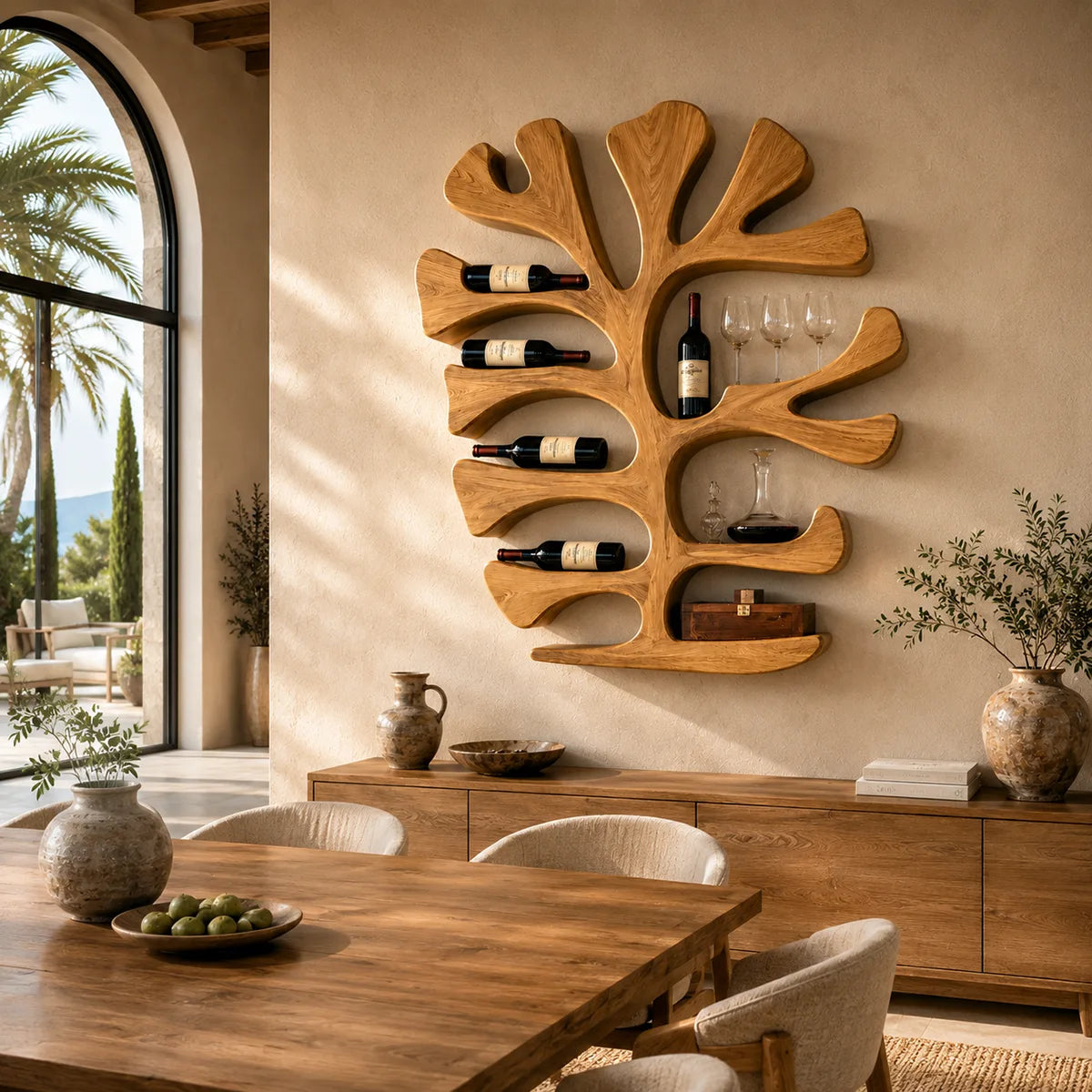 Sculptural Solid Wood Tree Wine Holder for Home Bars, Kitchen & Dining Rooms TT006-9699
