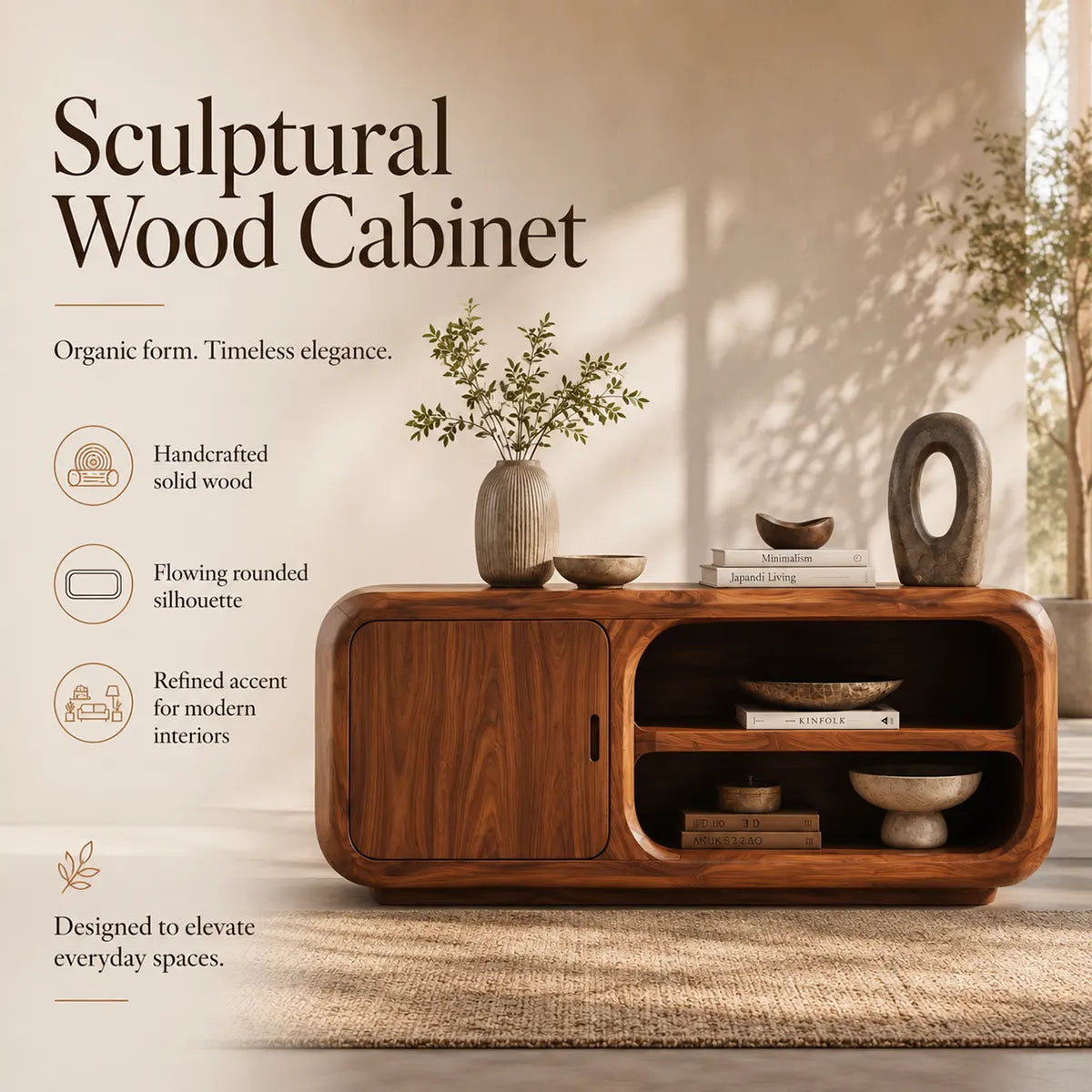 Modern Organic Storage Console Table – Contemporary Entryway Console Table TT006-5400