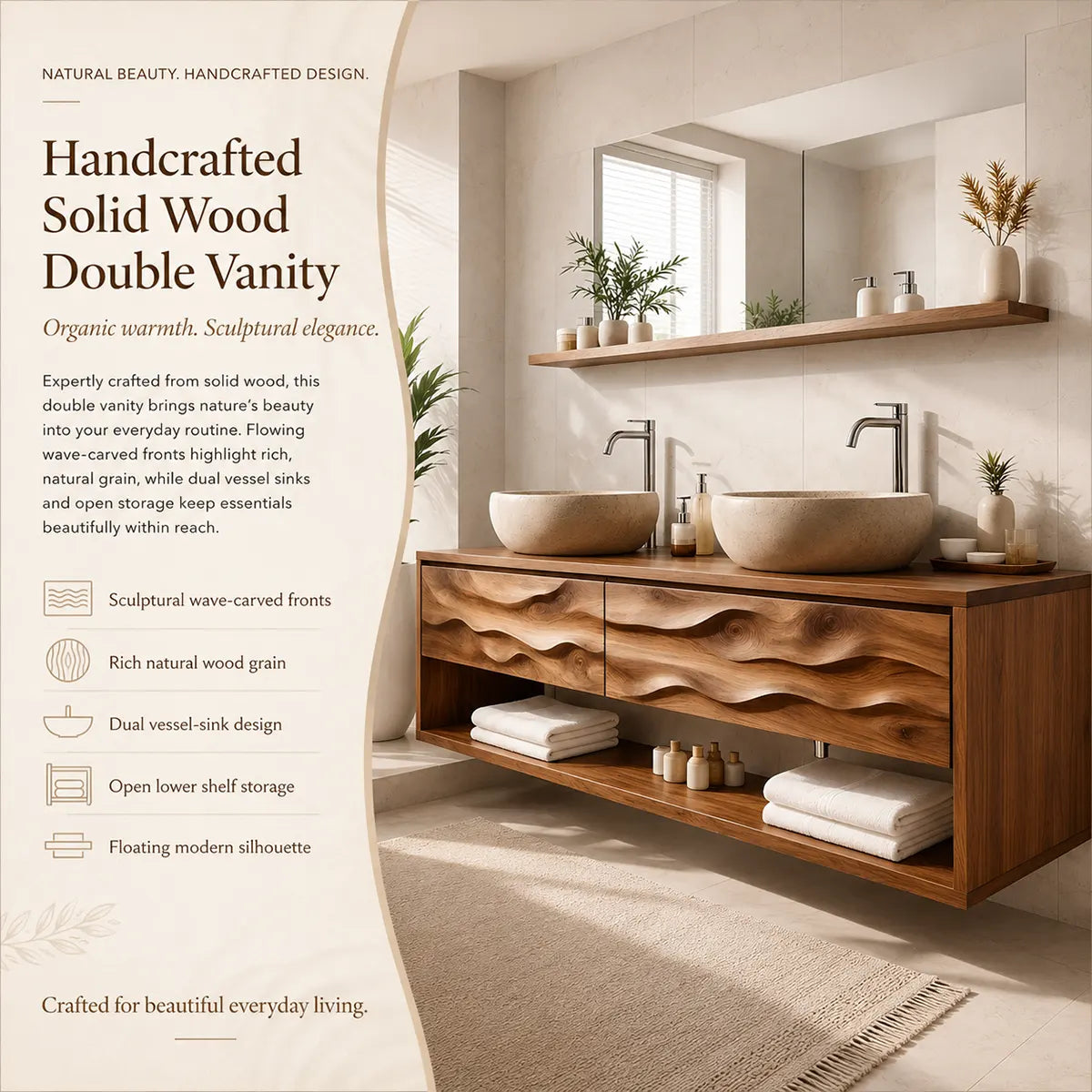 Modern Wave Floating Double Sink Bathroom Vanity TT006-9266