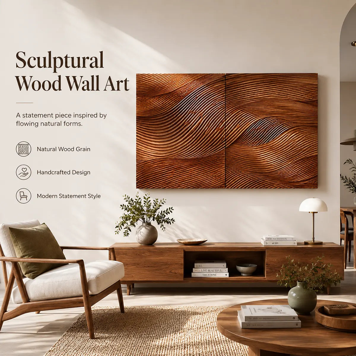Abstract Wave Wall Art | Modern Sculptural 2 Panel Wall Decor for Living Room & Bedroom TT006-3739