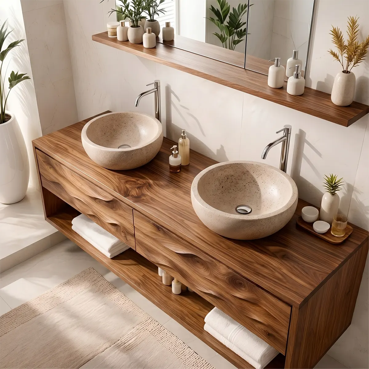 Modern Wave Floating Double Sink Bathroom Vanity TT006-9266