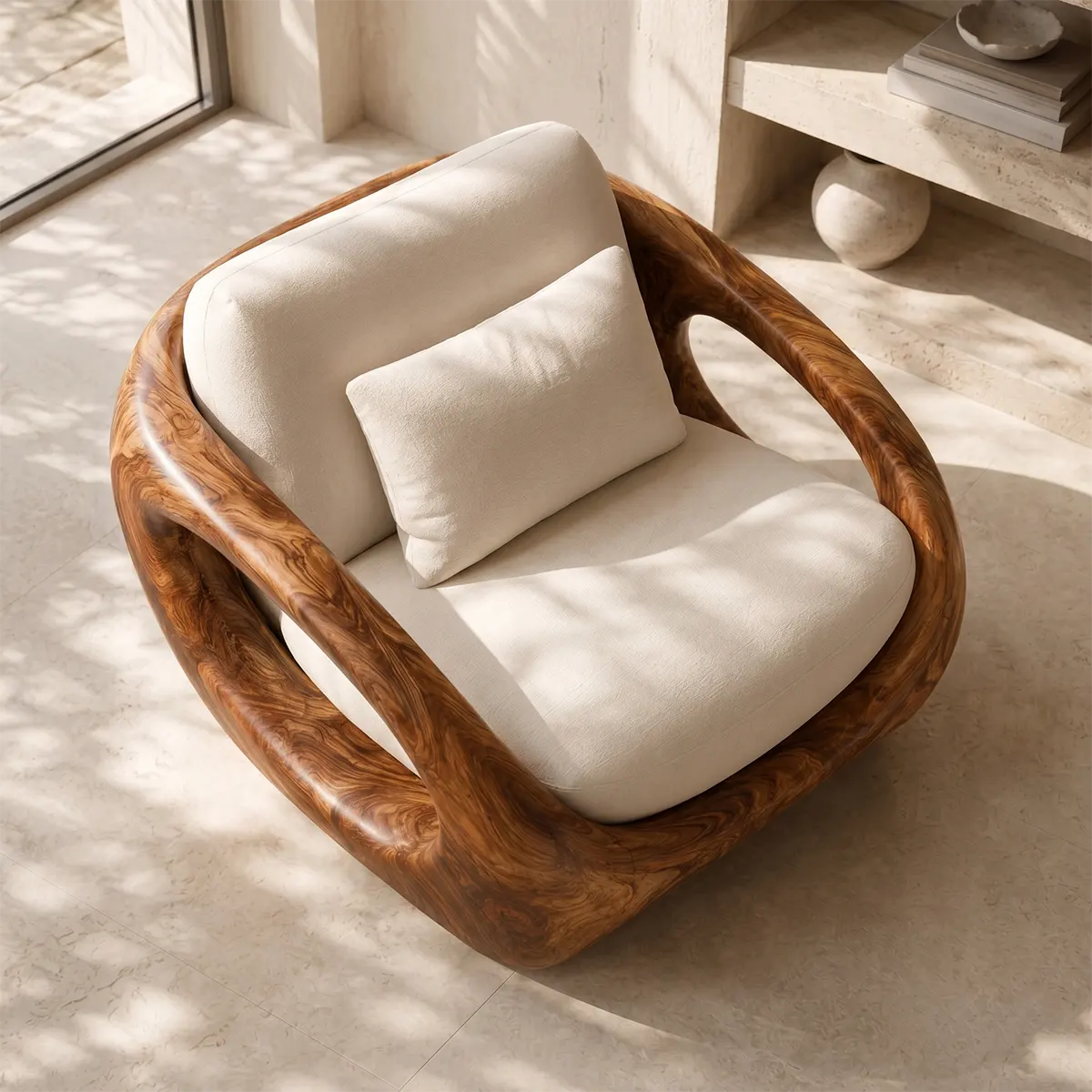 Organic Modern Solid Wood Lounge Chair | Sculptural Wooden Armchair TT006-5668