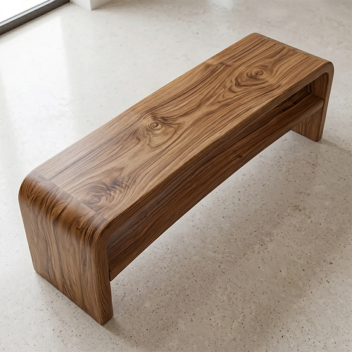 Handcrafted Solid Wood Outdoor Bench Waterfall Curve Open Shelf Garden Bench