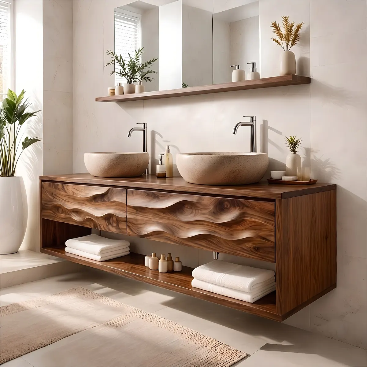 Modern Wave Floating Double Sink Bathroom Vanity TT006-9266