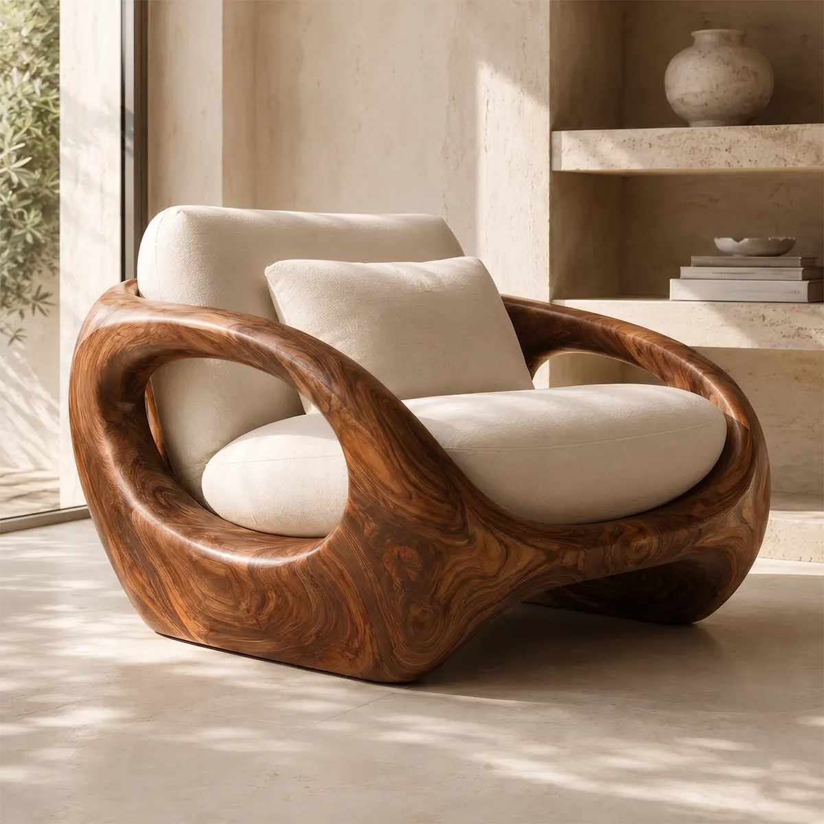 Organic Modern Solid Wood Lounge Chair | Sculptural Wooden Armchair TT006-5668