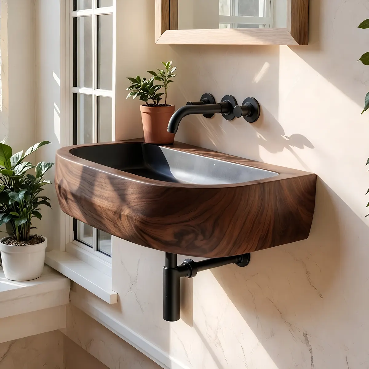 Compact Rounded Wall Mounted Bathroom Sink | Integrated Floating Basin TT006-5MNS6FI