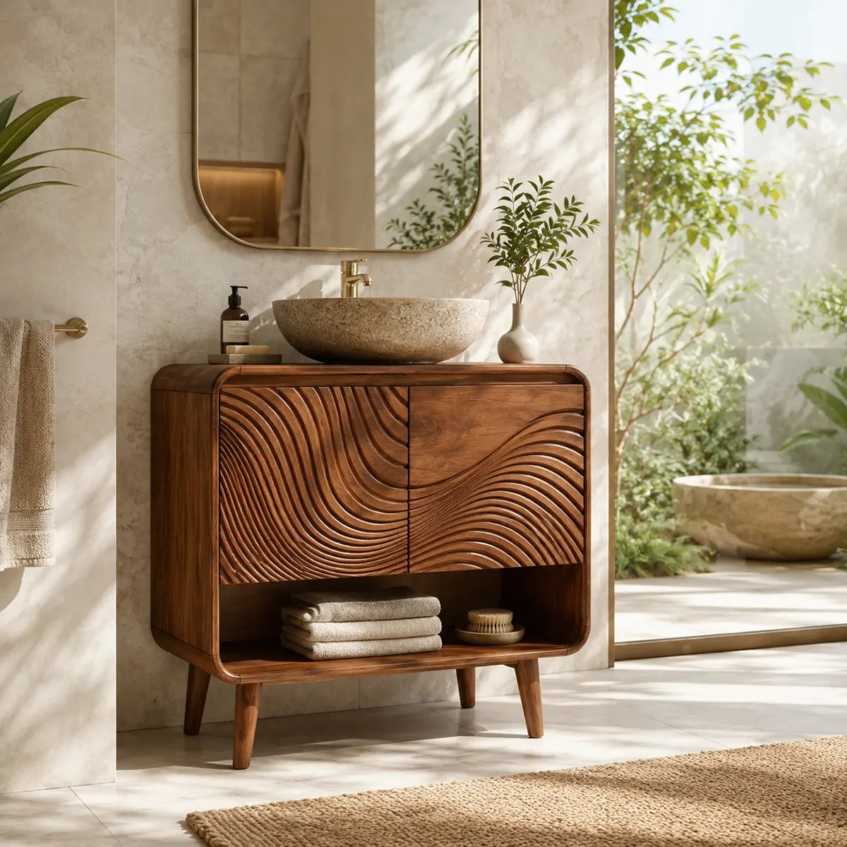 Curved Wave Single Sink Bathroom Vanity Cabinet TT006-7212
