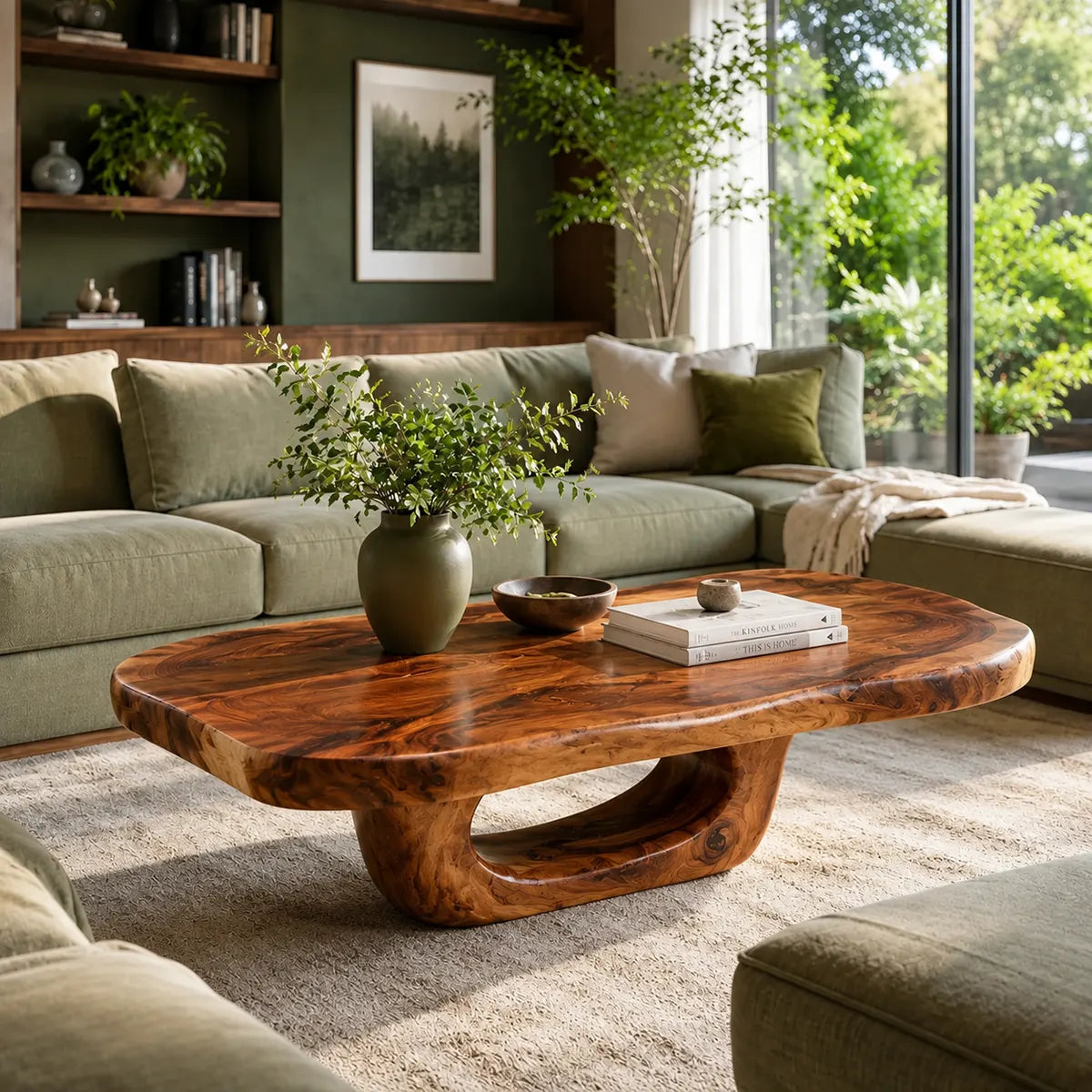 Organic Solid Wood Coffee Table | Sculptural Hardwood Coffee Table for Modern Living Room TT006-2961
