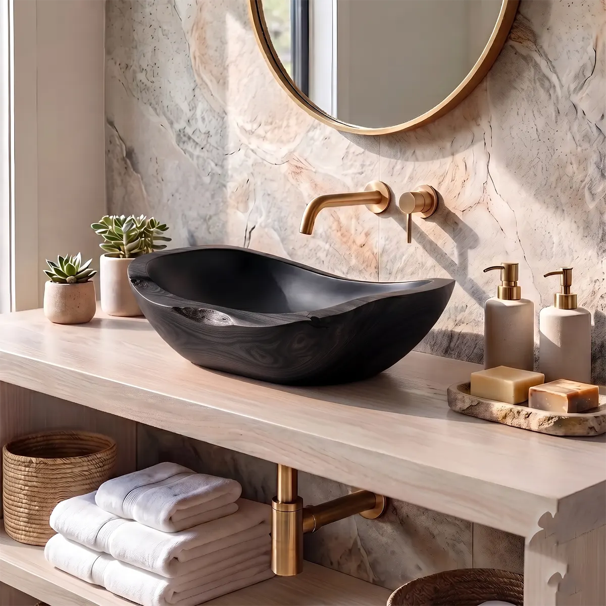 Sculptural Oval Vessel Sink | Organic Asymmetrical Countertop Bathroom Basin TT006-1MTN4DD