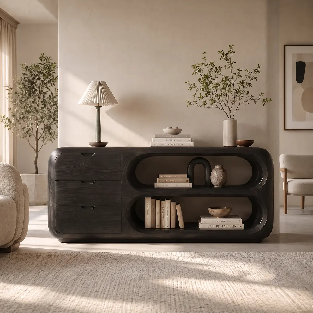 Modern Organic Storage Console Table – Contemporary Entryway Console with Drawers TT006-6037