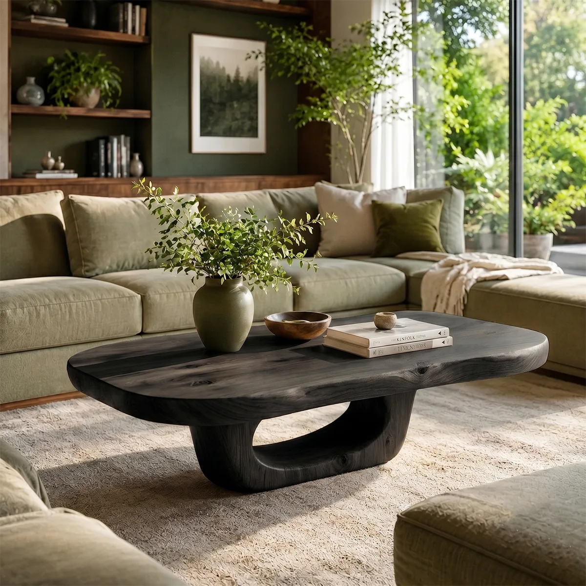 Organic Solid Wood Coffee Table | Sculptural Hardwood Coffee Table for Modern Living Room TT006-2961