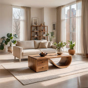 Modern Solid Wood Sculptural Coffee Table with Storage Drawers