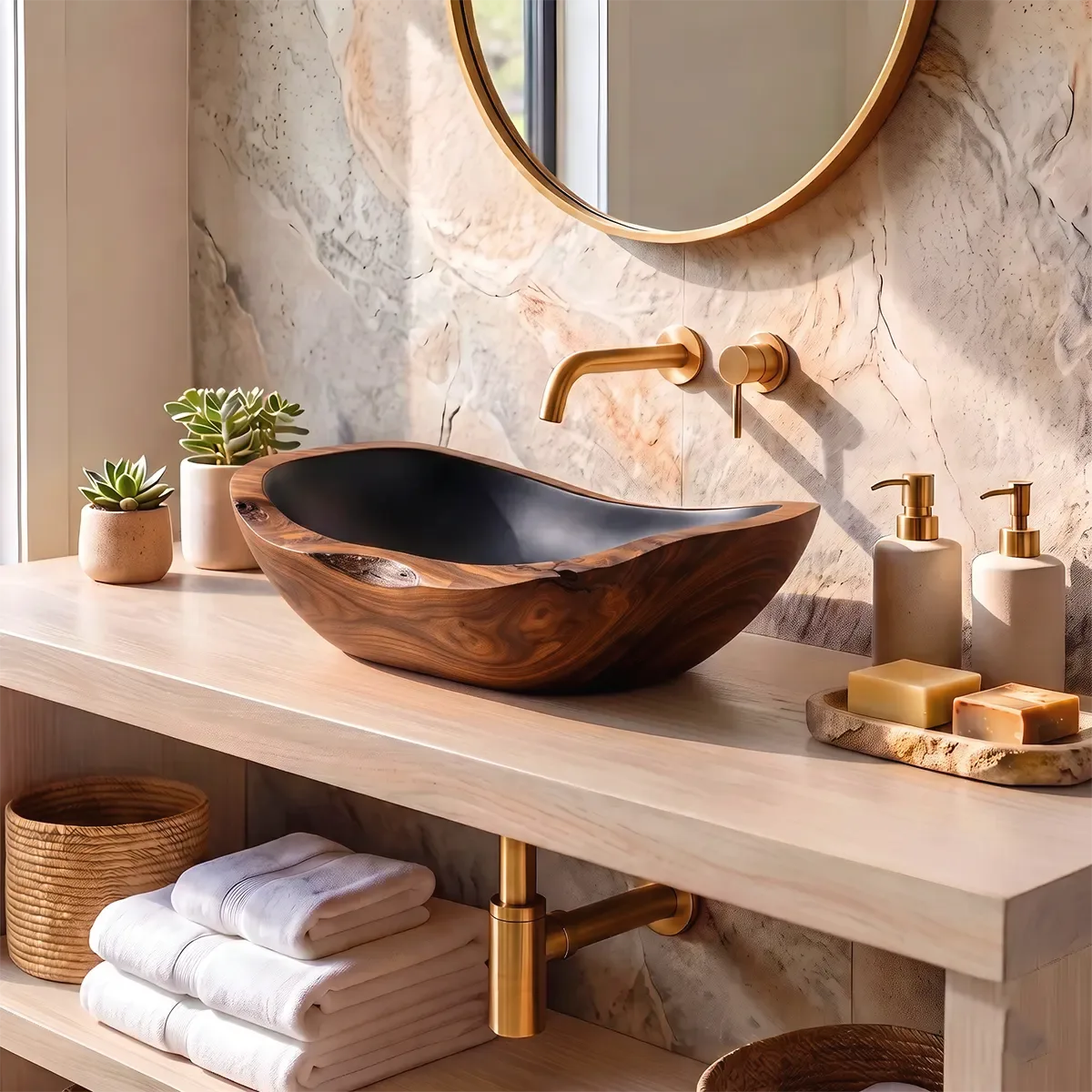 Sculptural Oval Vessel Sink | Organic Asymmetrical Countertop Bathroom Basin TT006-1MTN4DD