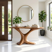 Sculptural Natural Wood Console Table for Entryway