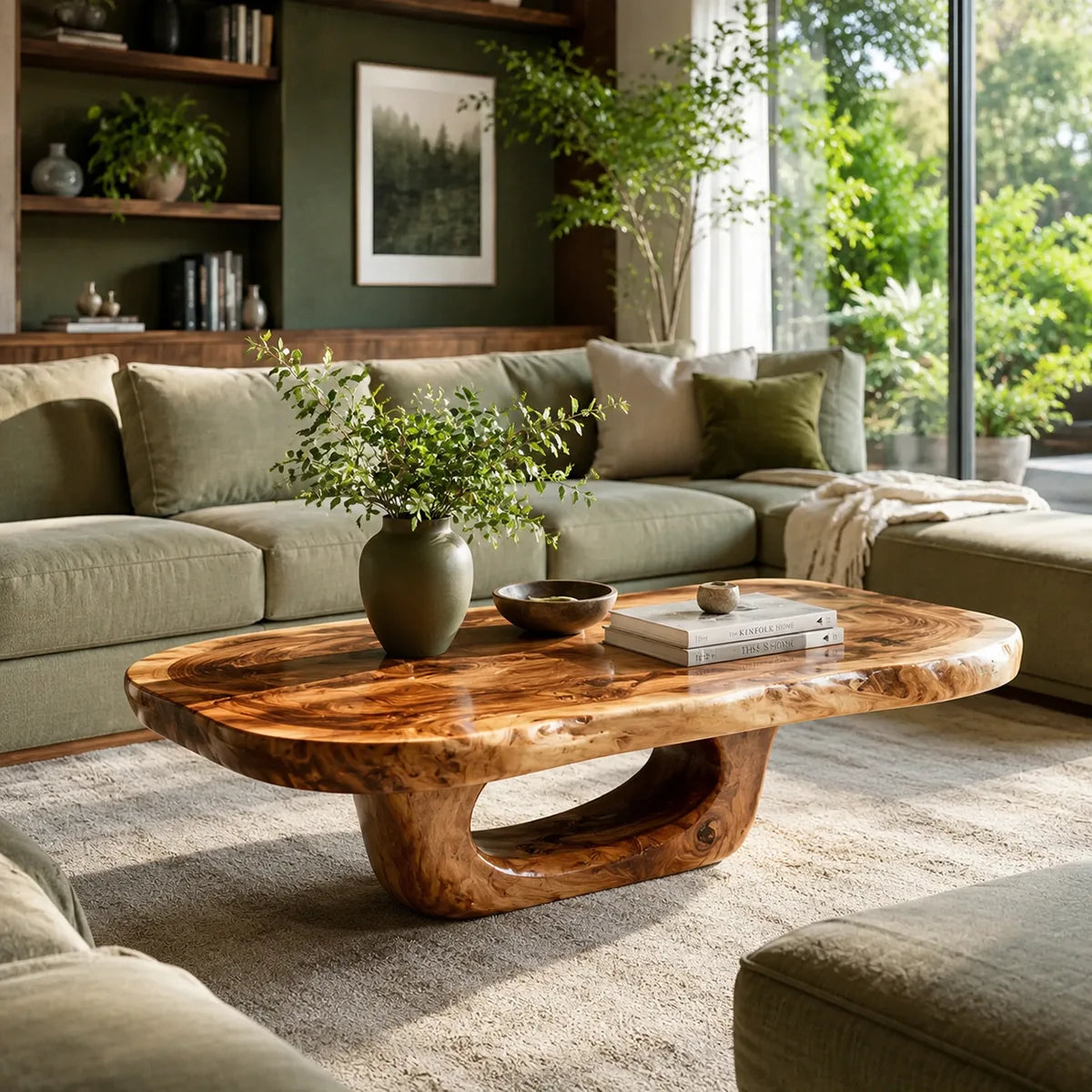 Organic Solid Wood Coffee Table | Sculptural Hardwood Coffee Table for Modern Living Room TT006-2961