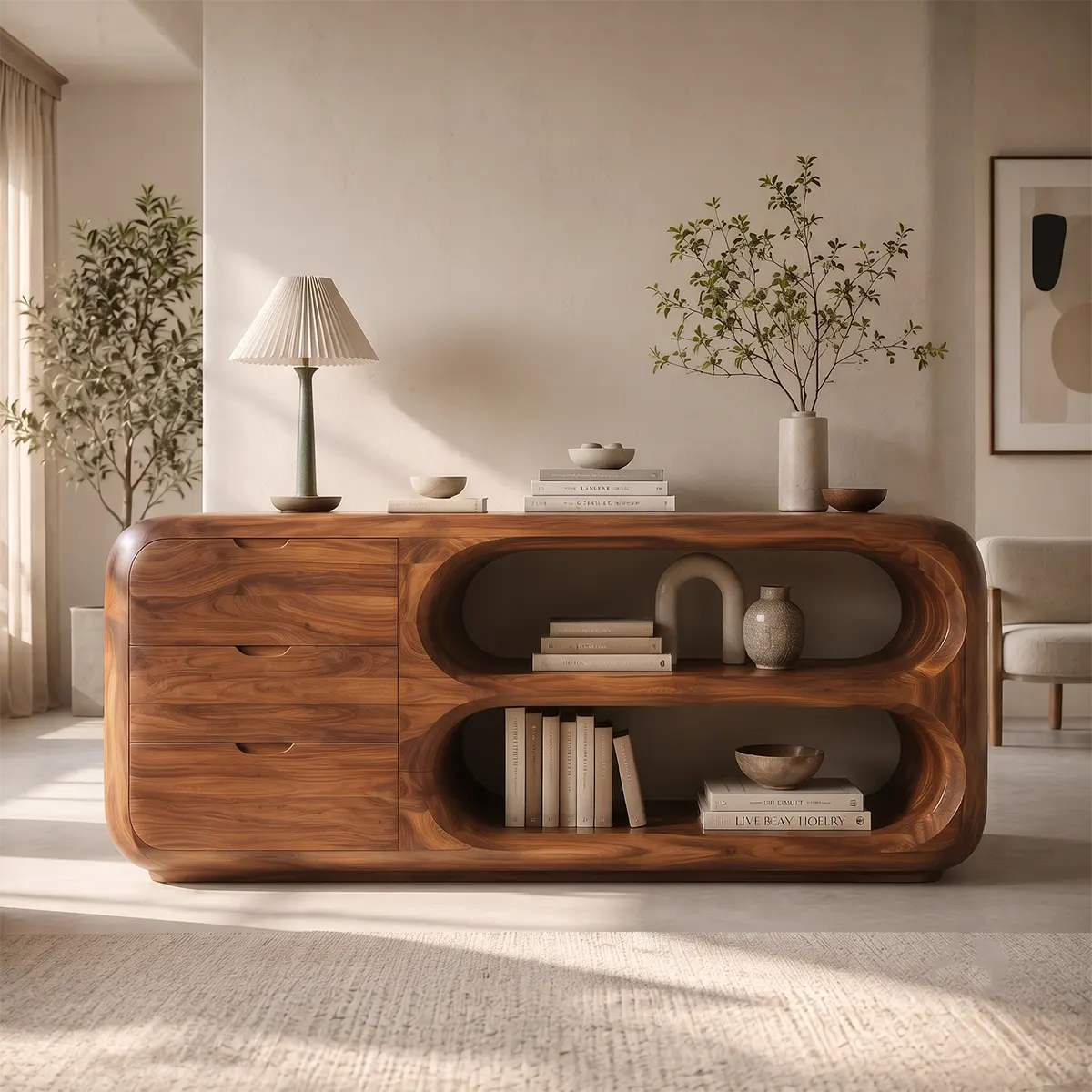 Modern Organic Storage Console Table – Contemporary Entryway Console with Drawers TT006-6037