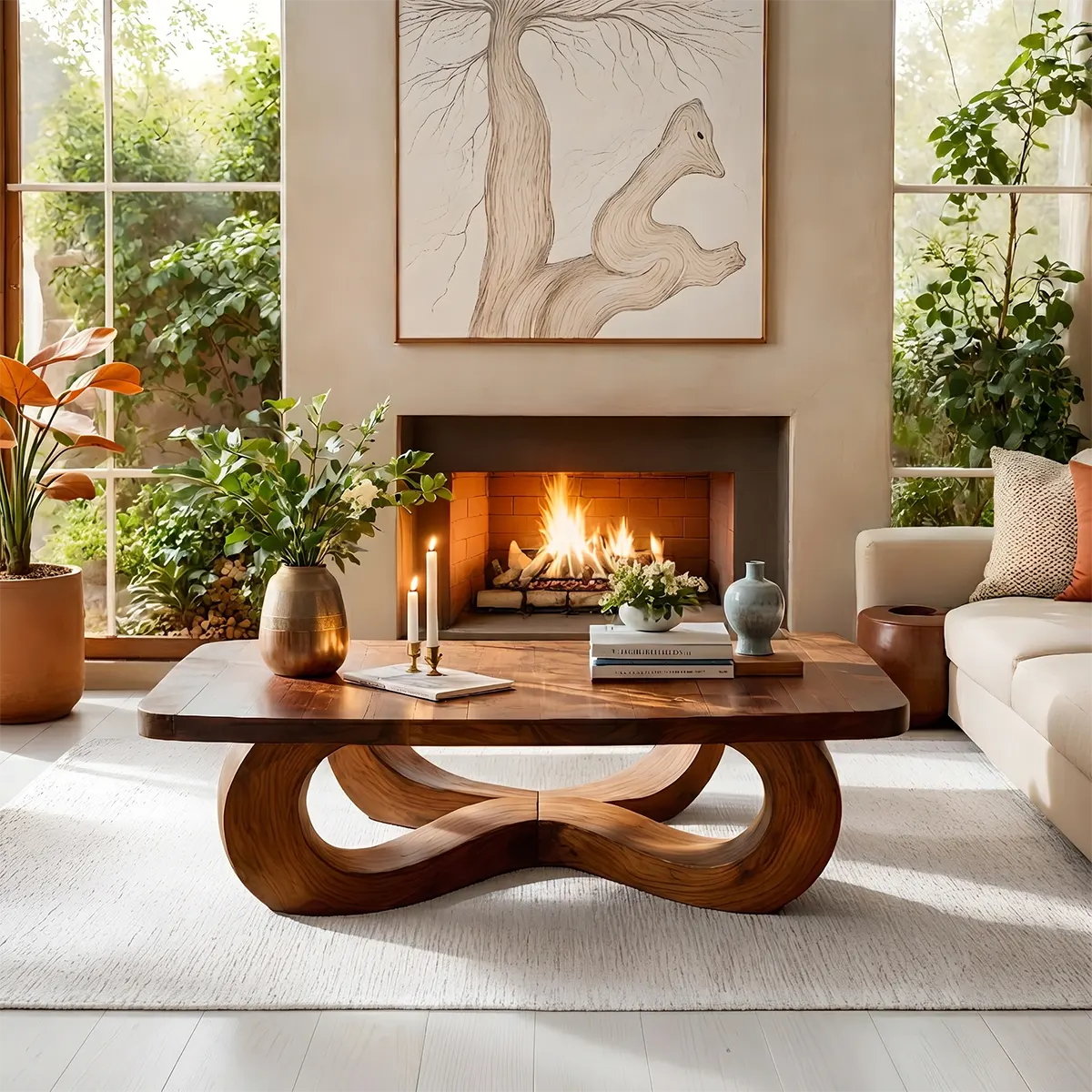 Handcrafted Solid Wood Coffee Table with Artistic Infinity Base TT006-3643