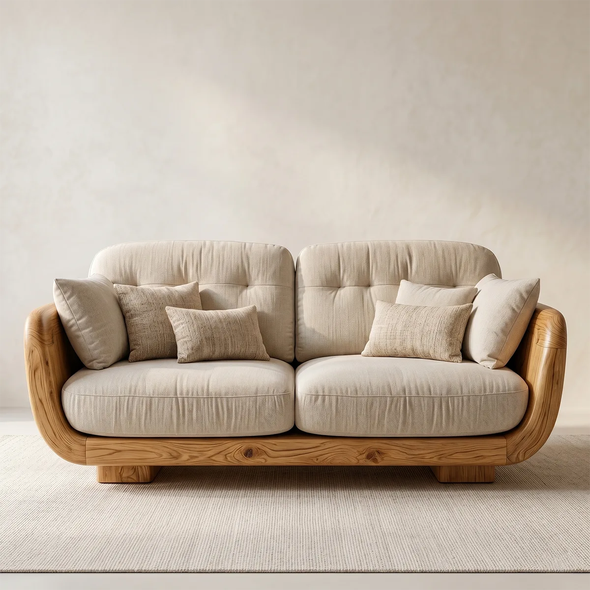 Luxury Curved Wooden Sofa with Organic Modern Sculptural Design