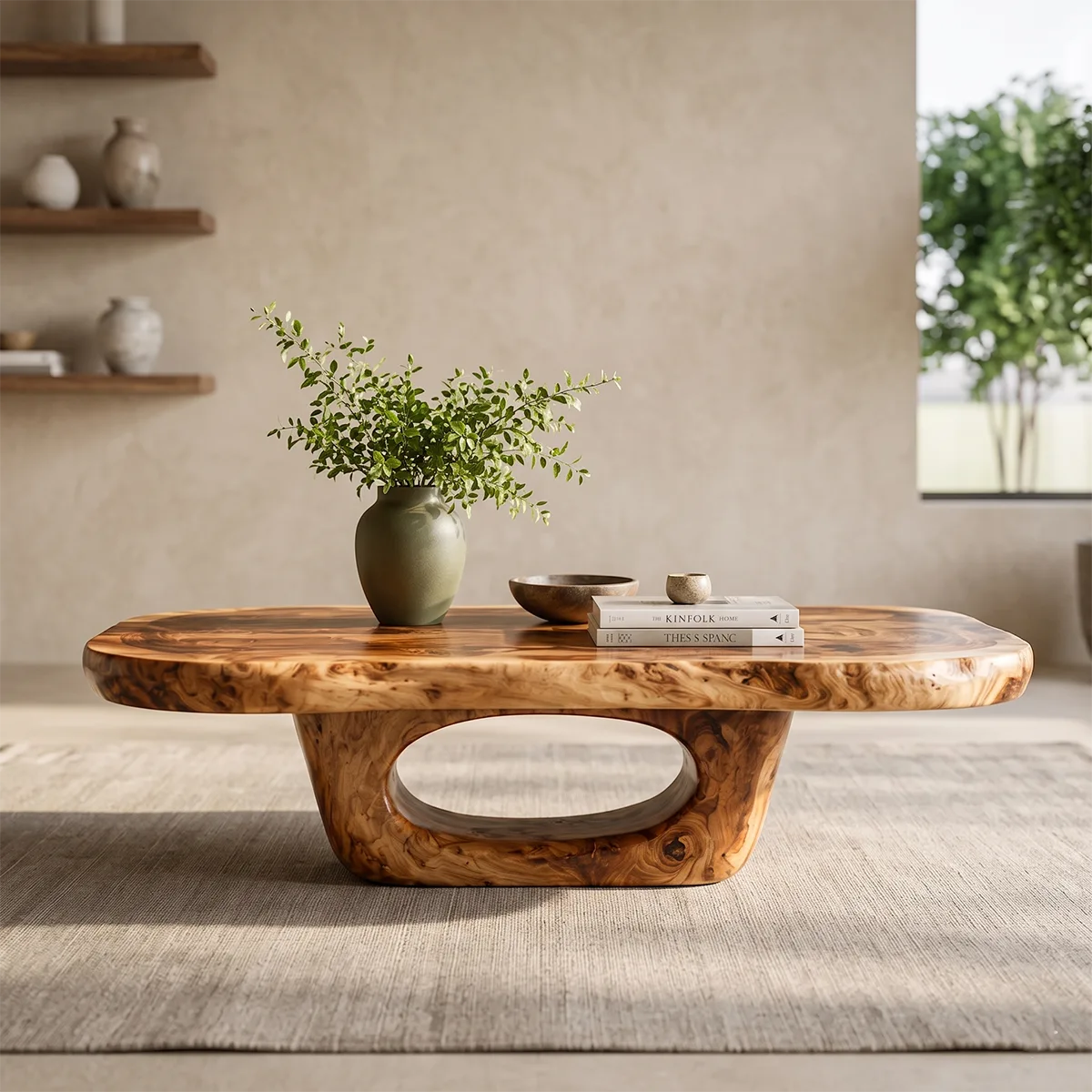 Organic Solid Wood Coffee Table | Sculptural Hardwood Coffee Table for Modern Living Room TT006-2961