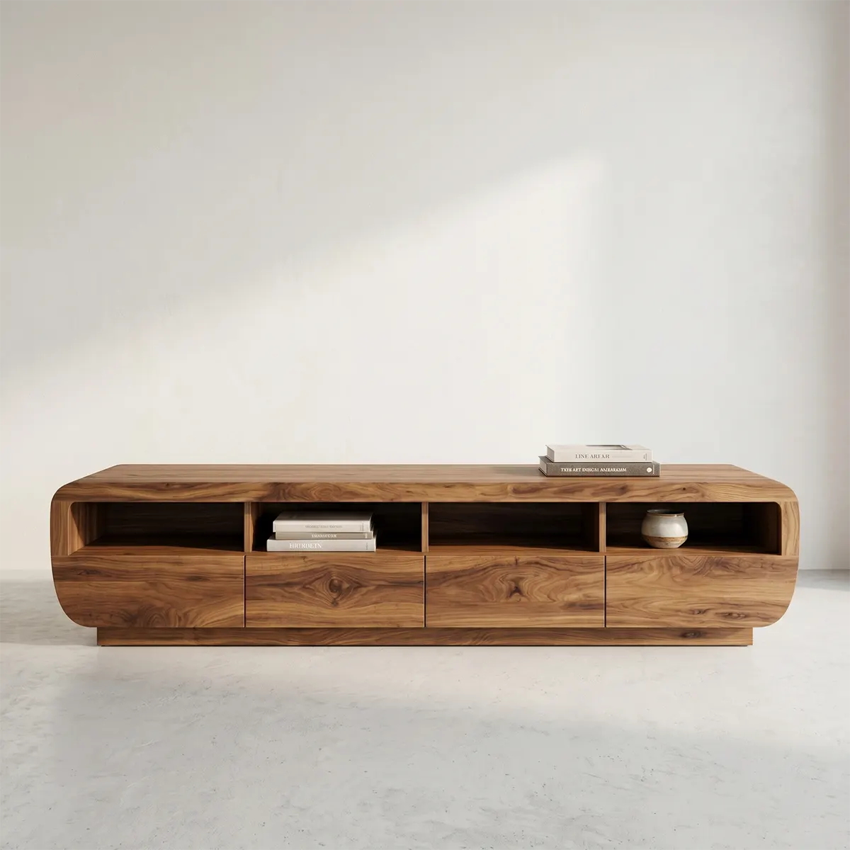 Modern Solid Wood Asymmetrical Rounded TV Stand