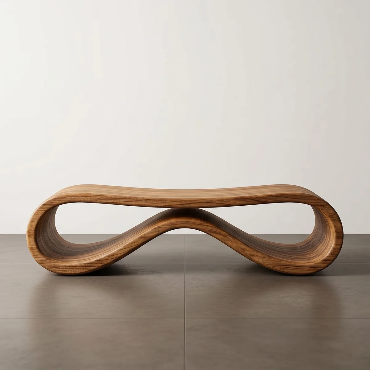 Handcrafted Solid Wood Outdoor Bench Infinity Wave Sculptural Patio Bench