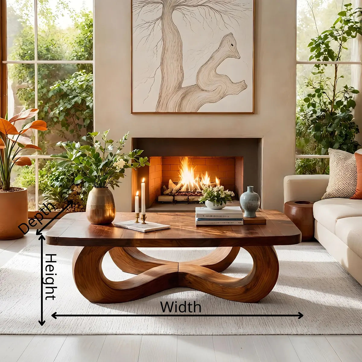 Handcrafted Solid Wood Coffee Table with Artistic Infinity Base TT006-3643