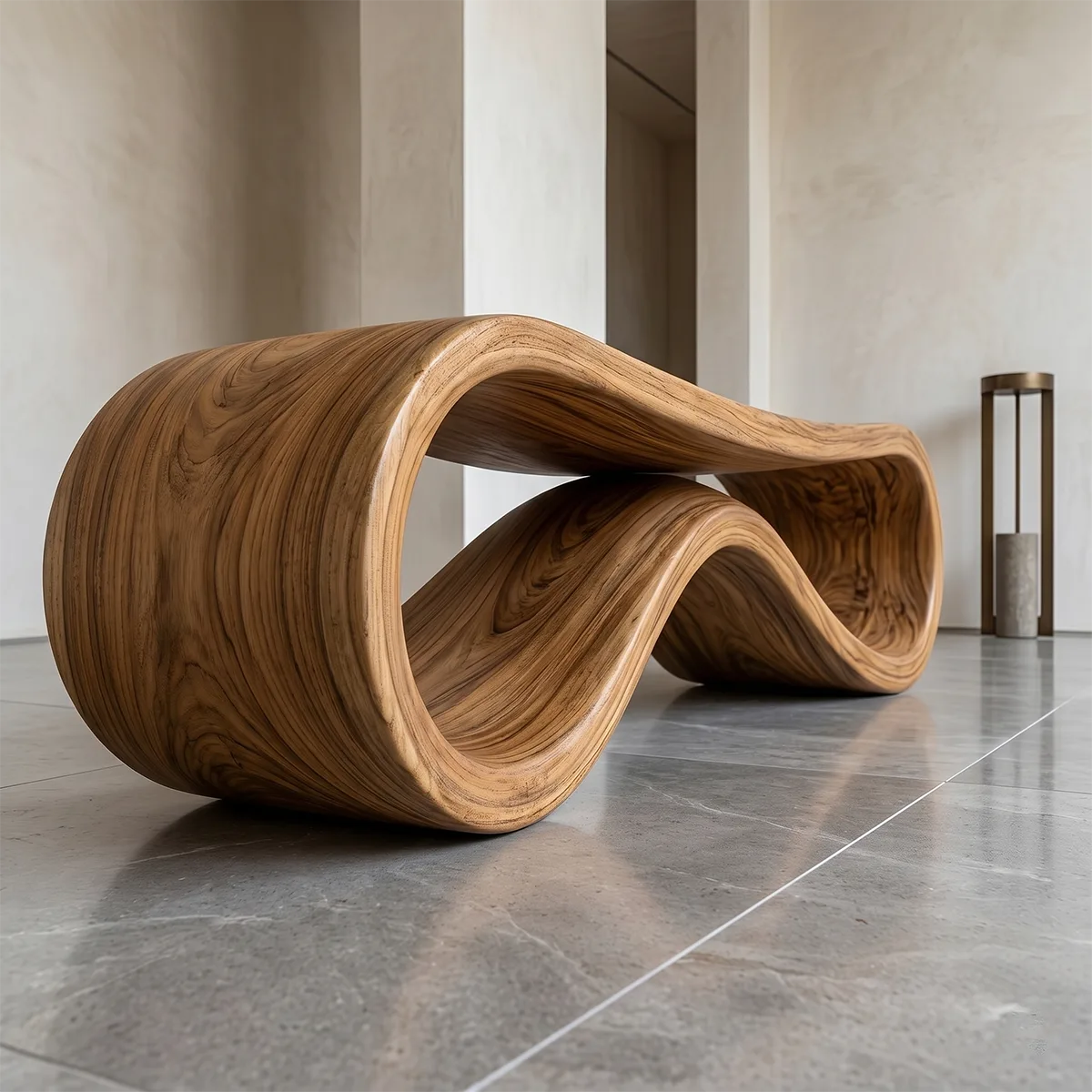 Handcrafted Solid Wood Outdoor Bench Infinity Wave Sculptural Patio Bench