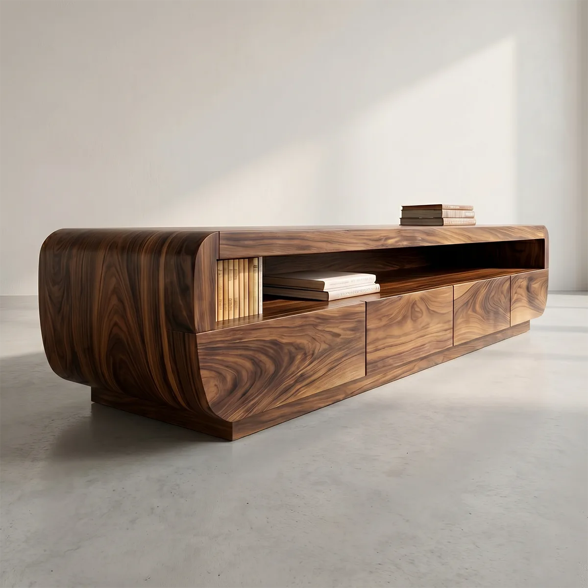 Modern Solid Wood Asymmetrical Rounded TV Stand