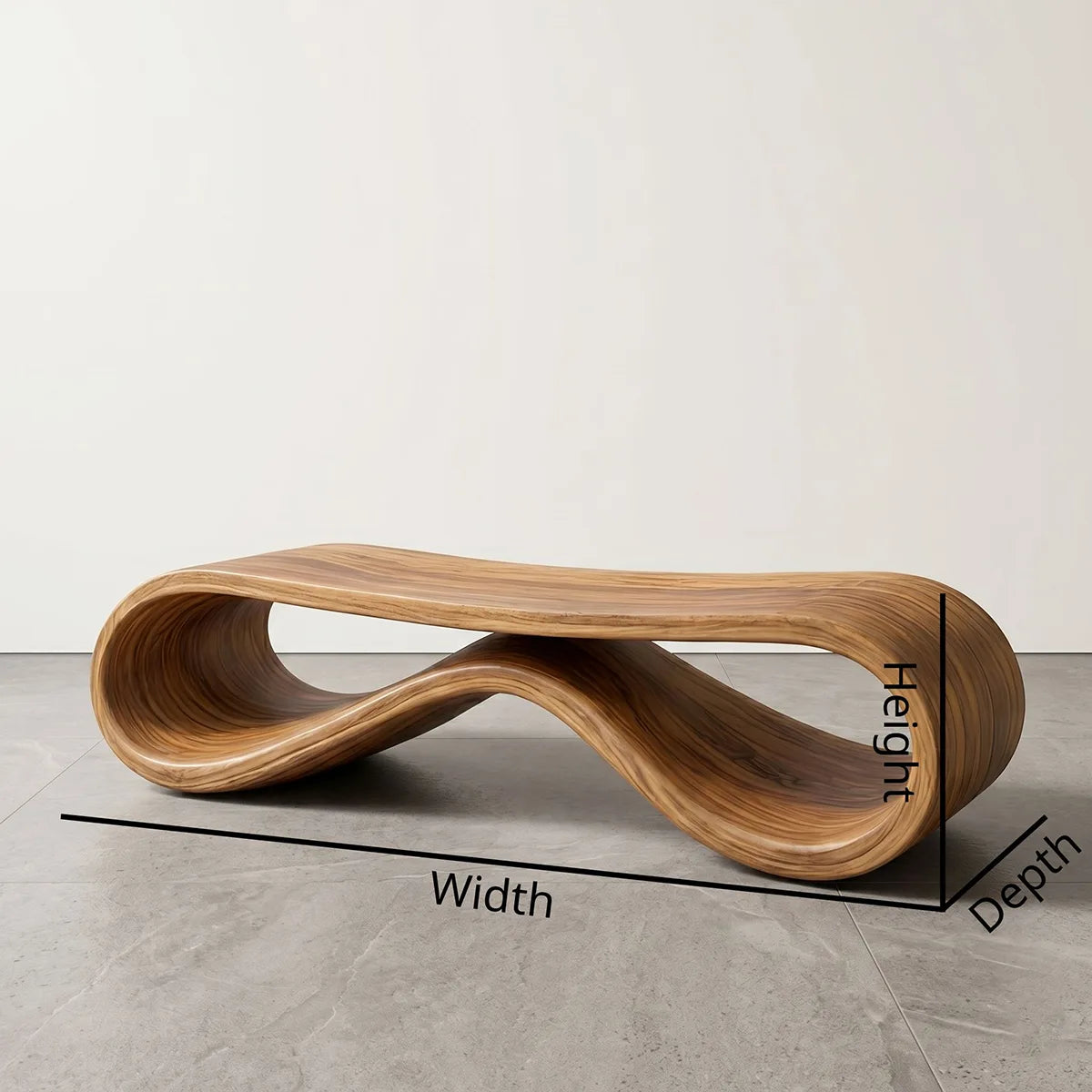 Handcrafted Solid Wood Outdoor Bench Infinity Wave Sculptural Patio Bench