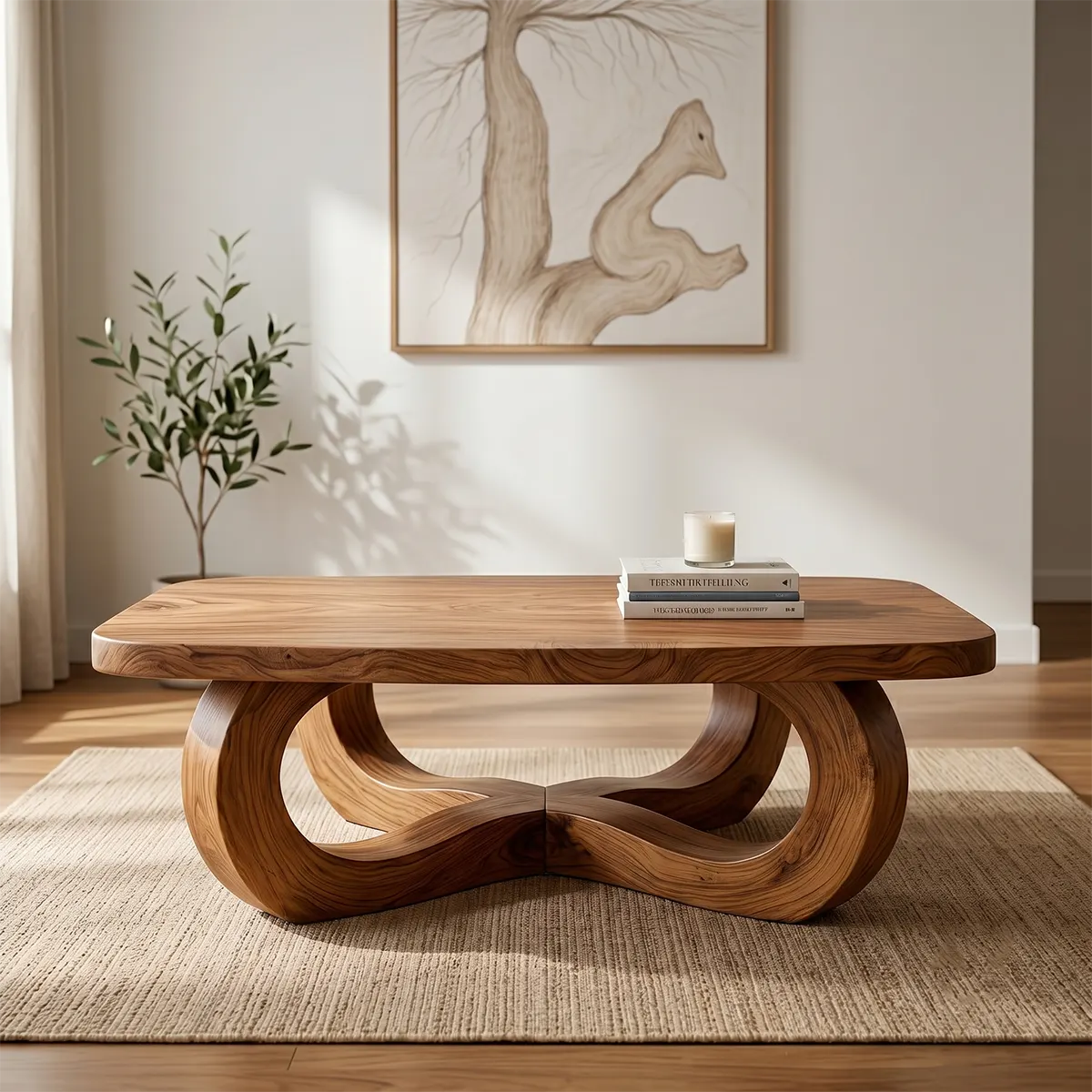 Handcrafted Solid Wood Coffee Table with Artistic Infinity Base TT006-3643
