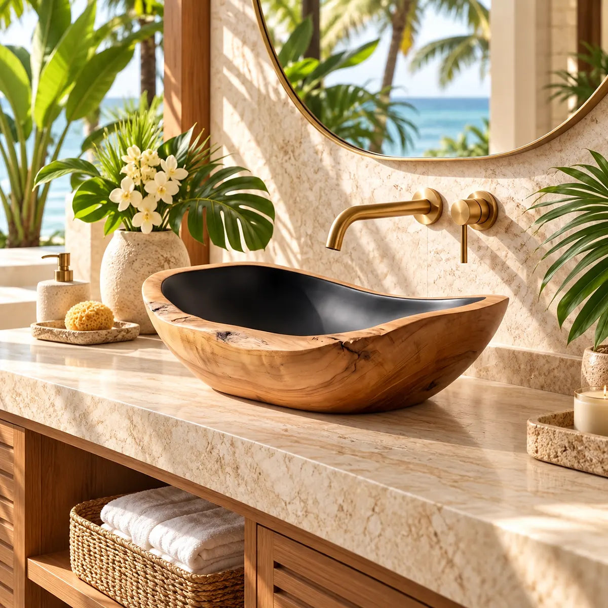 Sculptural Oval Vessel Sink | Organic Asymmetrical Countertop Bathroom Basin TT006-1MTN4DD