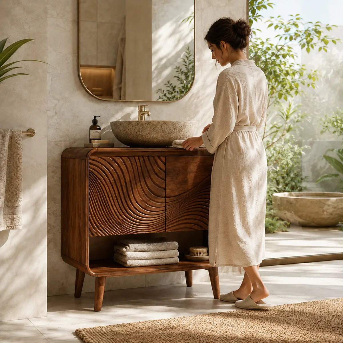Curved Wave Single Sink Bathroom Vanity Cabinet TT006-7212