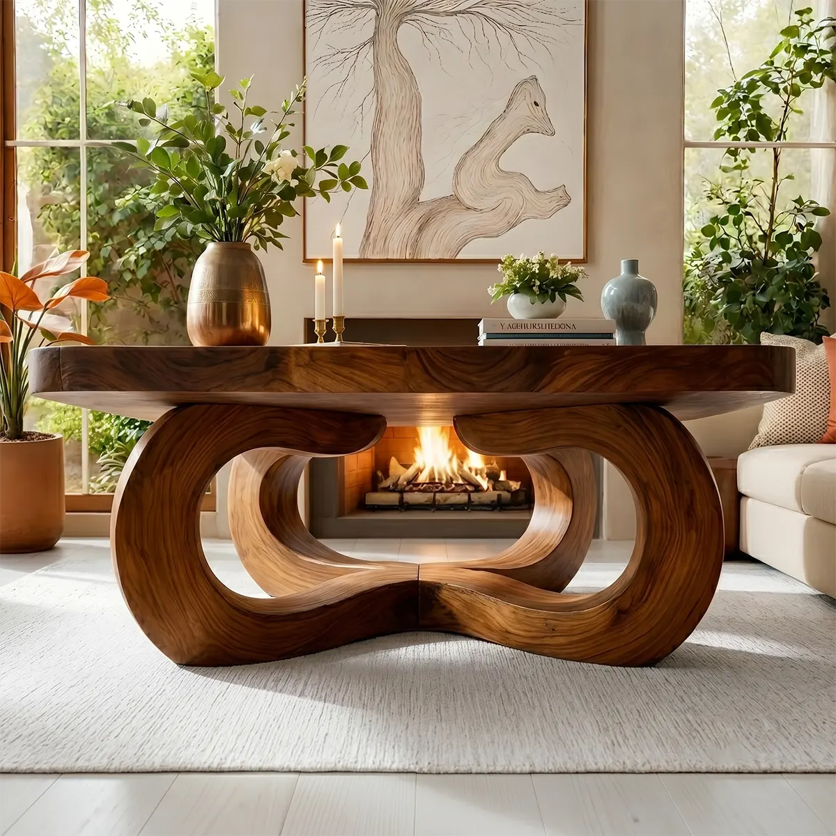 Handcrafted Solid Wood Coffee Table with Artistic Infinity Base TT006-3643
