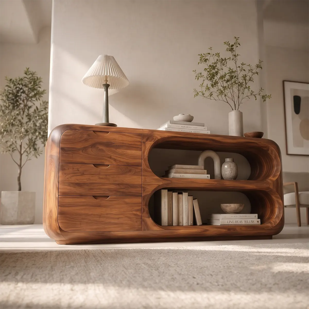 Modern Organic Storage Console Table – Contemporary Entryway Console with Drawers TT006-6037