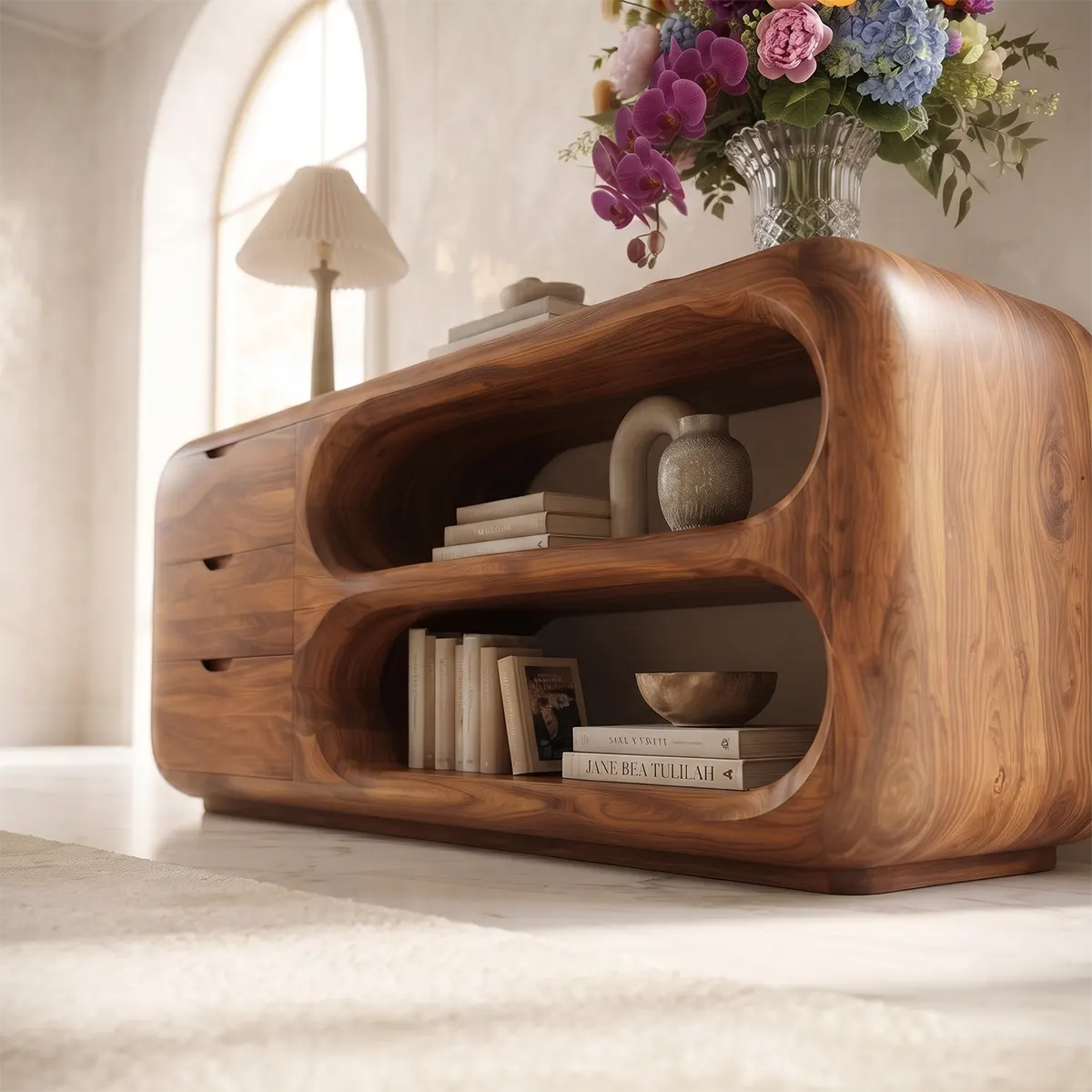 Modern Organic Storage Console Table – Contemporary Entryway Console with Drawers TT006-6037