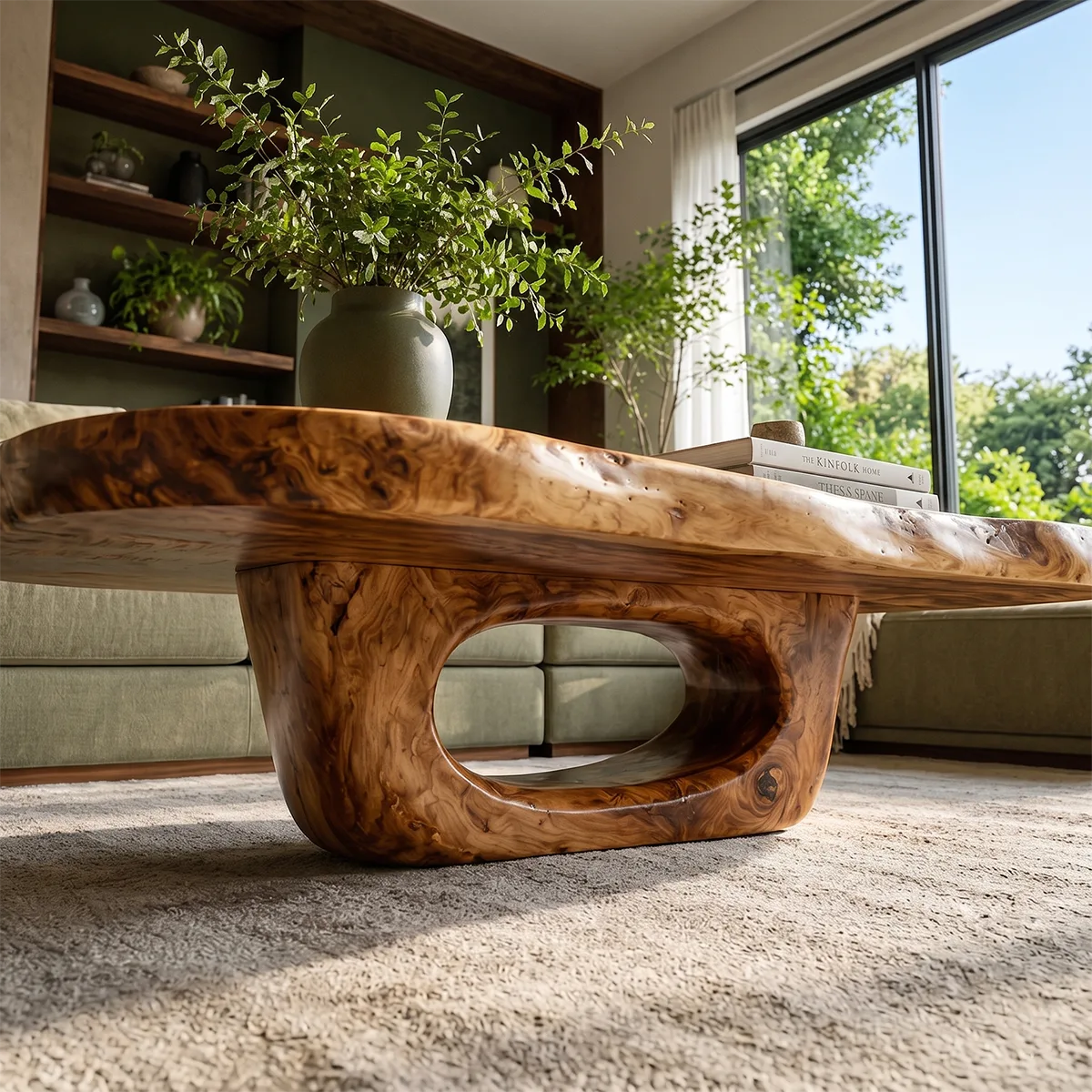 Organic Solid Wood Coffee Table | Sculptural Hardwood Coffee Table for Modern Living Room TT006-2961