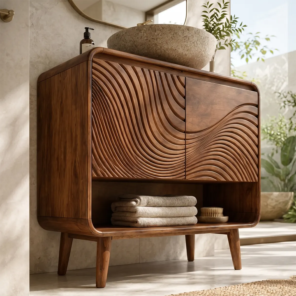 Curved Wave Single Sink Bathroom Vanity Cabinet TT006-7212