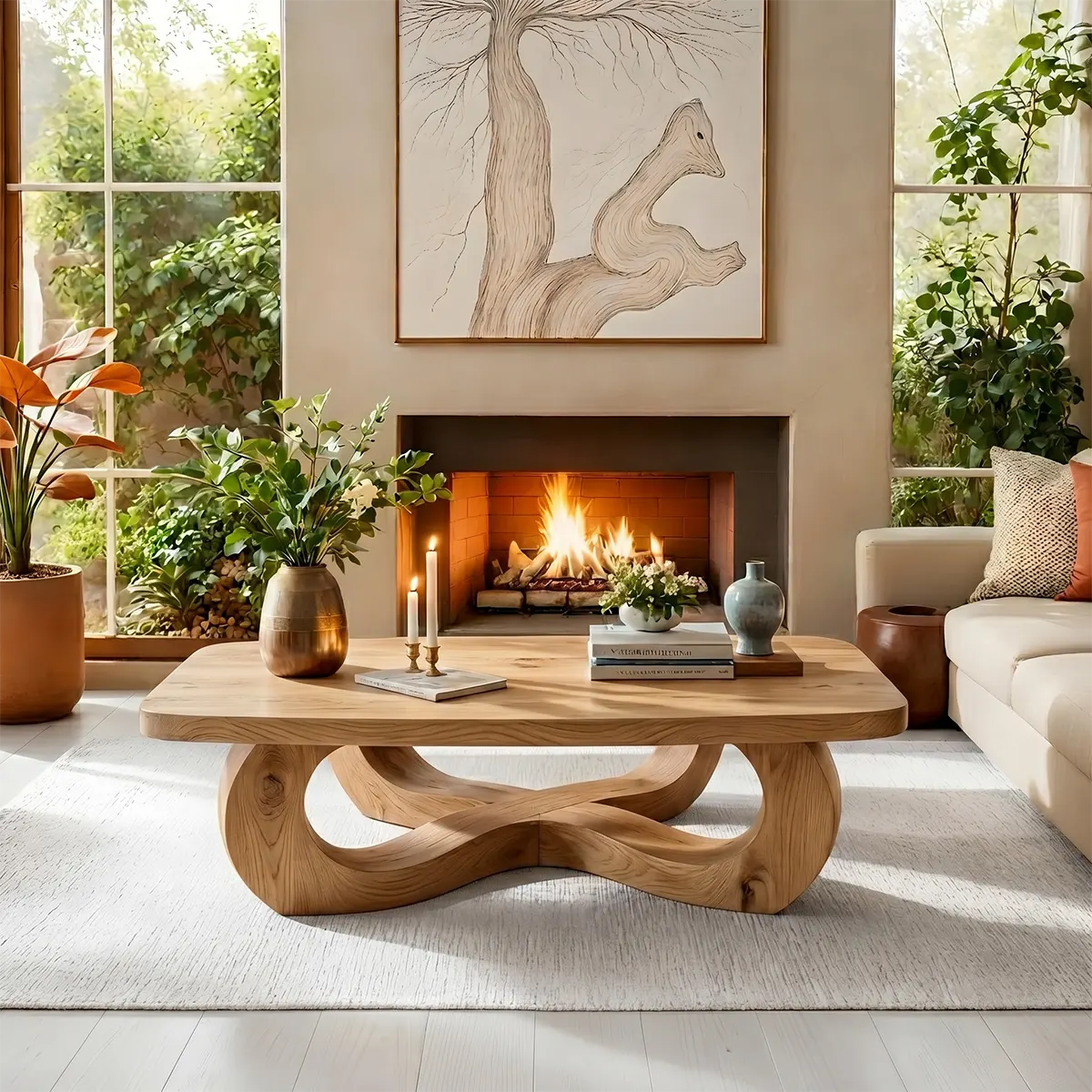 Handcrafted Solid Wood Coffee Table with Artistic Infinity Base TT006-3643