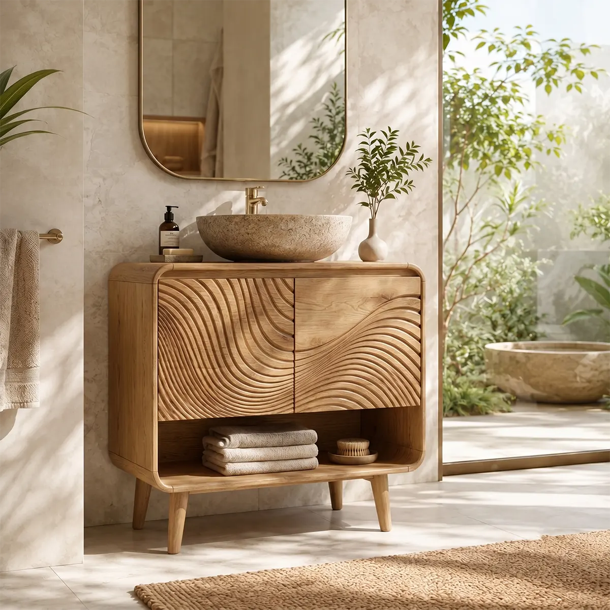 Curved Wave Single Sink Bathroom Vanity Cabinet TT006-7212