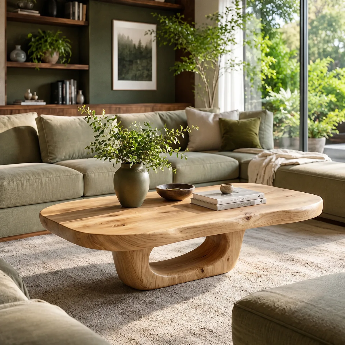 Organic Solid Wood Coffee Table | Sculptural Hardwood Coffee Table for Modern Living Room TT006-2961