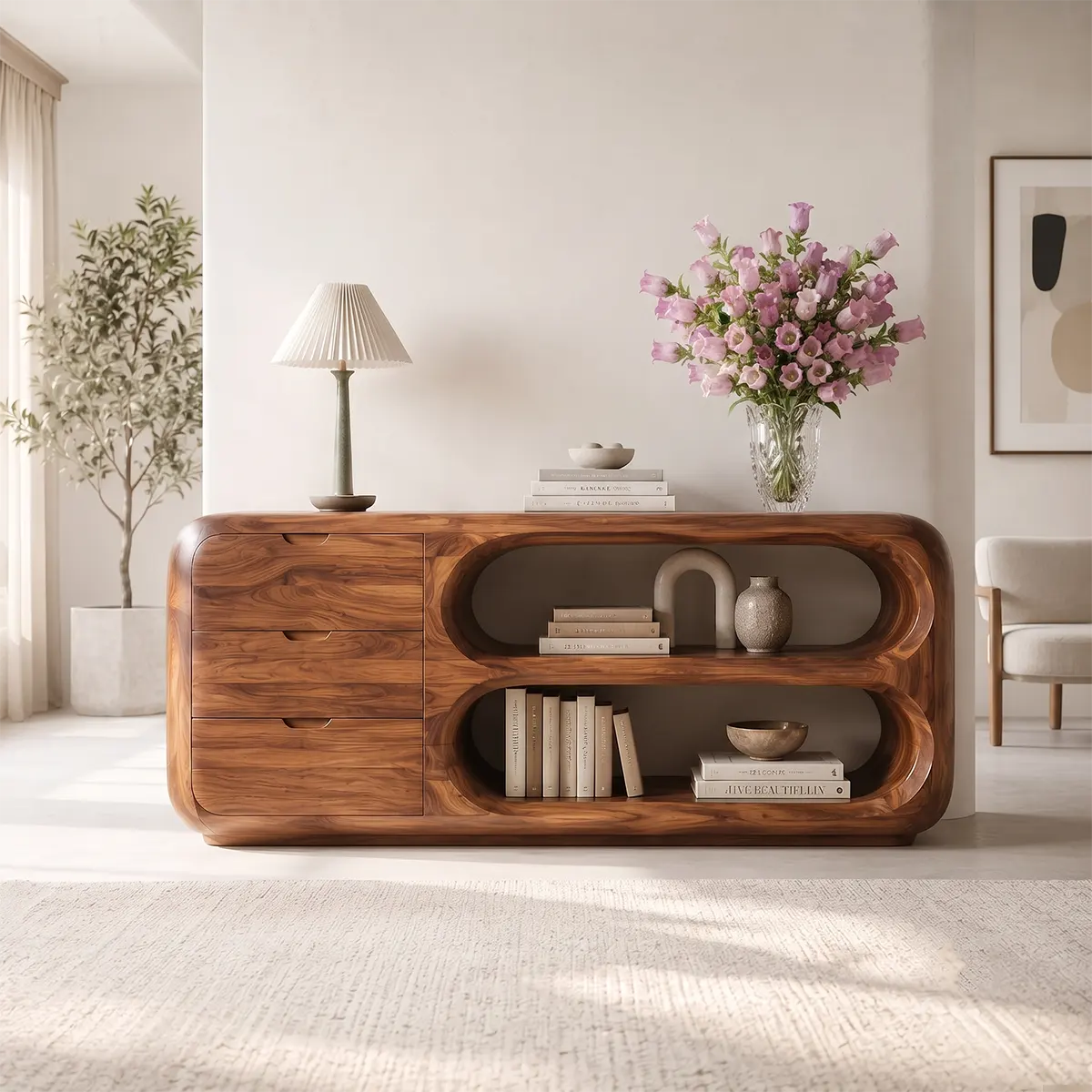 Modern Organic Storage Console Table – Contemporary Entryway Console with Drawers TT006-6037