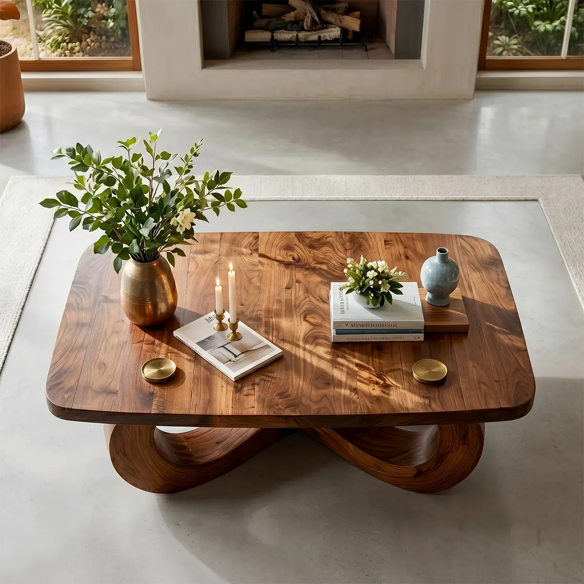 Handcrafted Solid Wood Coffee Table with Artistic Infinity Base TT006-3643